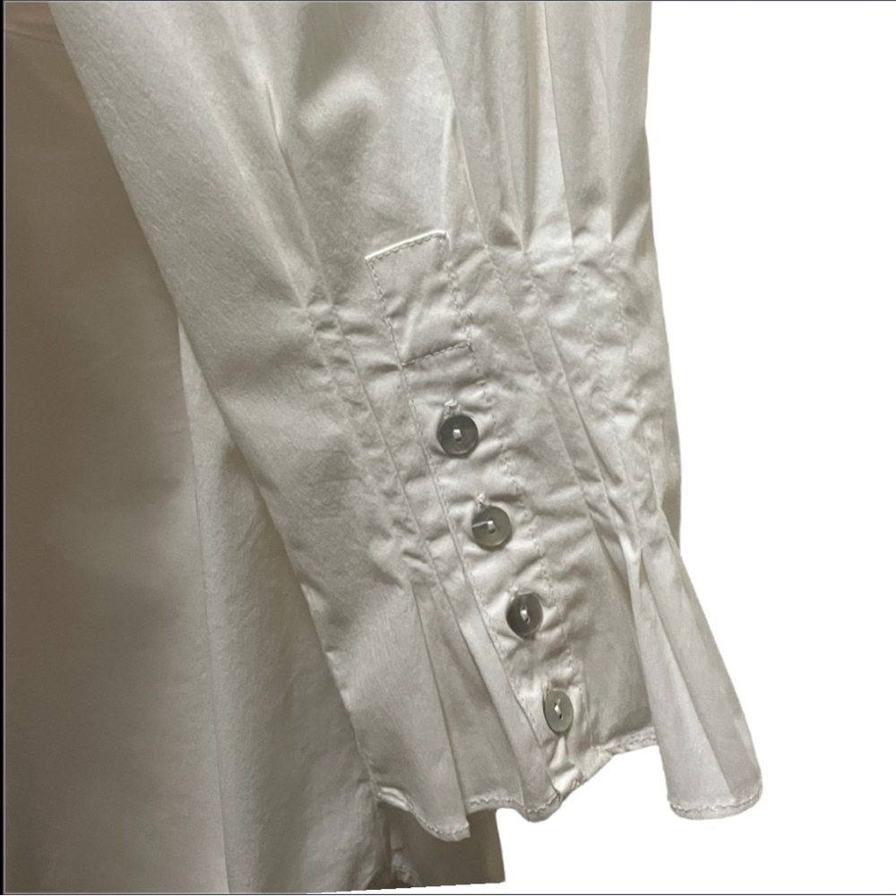 Avenue Women's White Button Down Collared Shirt w/ Sleeve Interest and Pockets - Picture 10 of 15